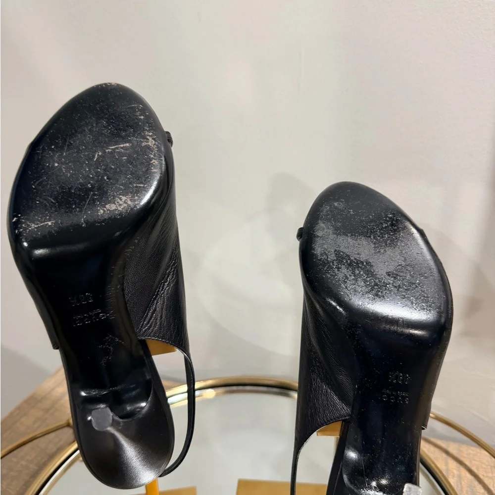 Gucci Black Leather Slingback Pumps with Silver Chain Plaque - Picture 4 of 4